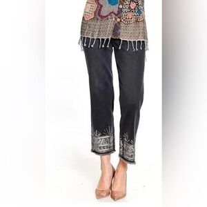 NEW Plus Size Womens John Mark Embroidered Jean Pants WildSide Frayed Bottom